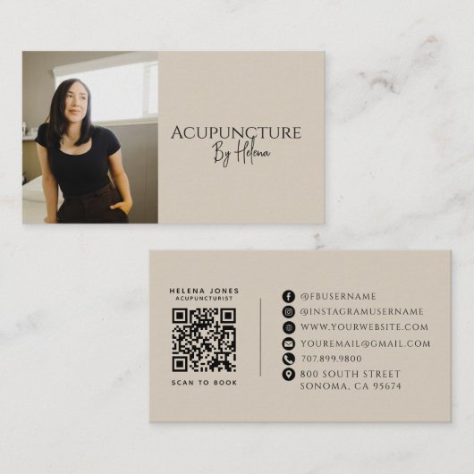Moderner Akupunkteur-Foto-QR-Code Visitenkarte (Vorne/Hinten)