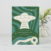 Moderner Alien 1. Geburtstag  Einladung (Stehend Vorderseite)