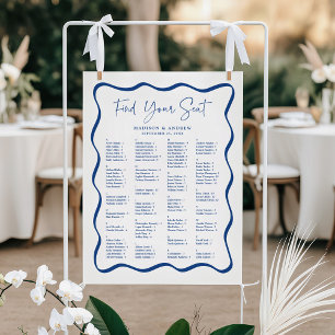 Moderner alphabetischer Sitzplan mit blauer wellen Poster