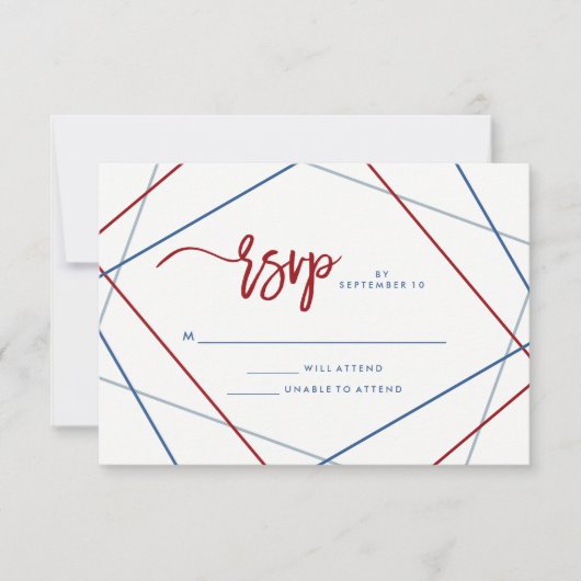 Moderner Amerikaner | Patriotic Geometric Wedding RSVP Karte (Vorderseite)