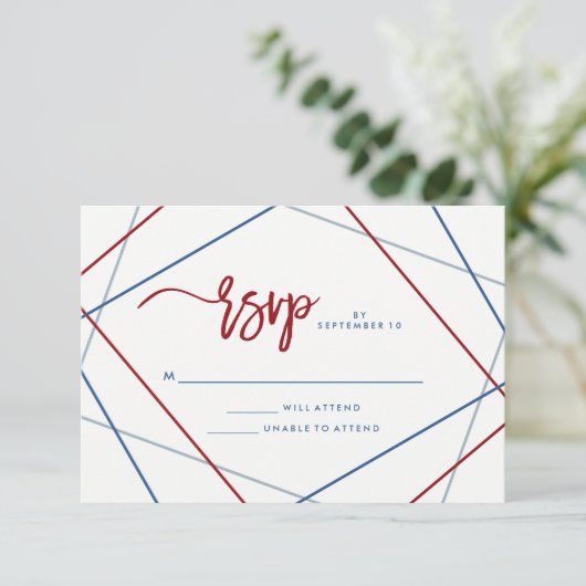 Moderner Amerikaner | Patriotic Geometric Wedding RSVP Karte (Stehend Vorderseite)