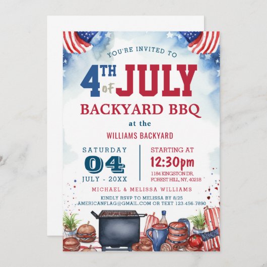 Moderner Amerikanische Unabhängigkeitstag Hintergr Einladung (Vorne/Hinten)