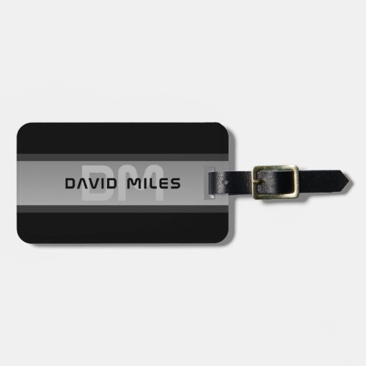 Moderner, anpassbarer Layierter Text | Schwarz & G Gepäckanhänger (Vorderseite horizontal)