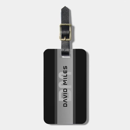 Moderner, anpassbarer Layierter Text | Schwarz & G Gepäckanhänger (Vorderseite vertikal)