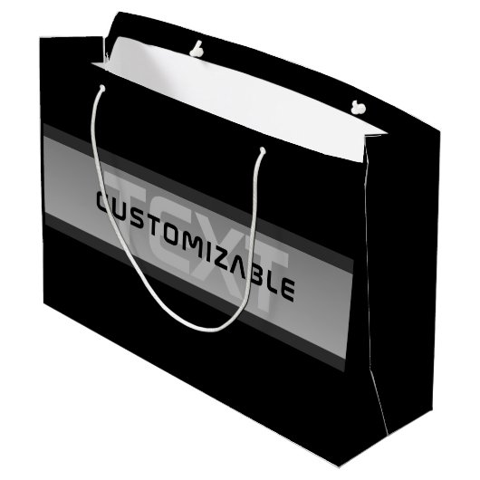 Moderner, anpassbarer Layierter Text | Schwarz & G Große Geschenktüte (Rückseite Schrägansicht)