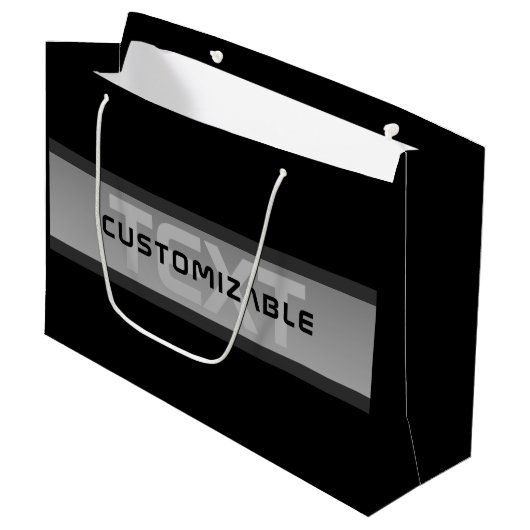 Moderner, anpassbarer Layierter Text | Schwarz & G Große Geschenktüte (Vorderseite Schrägansicht)