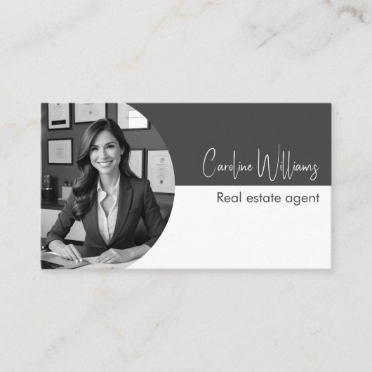 Moderner Anwesen Agent rund Foto grau weiß Visitenkarte (Vorderseite)