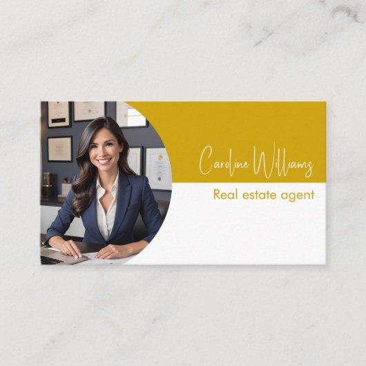 Moderner Anwesen Agent rund Foto Senf weiß Visitenkarte (Vorderseite)