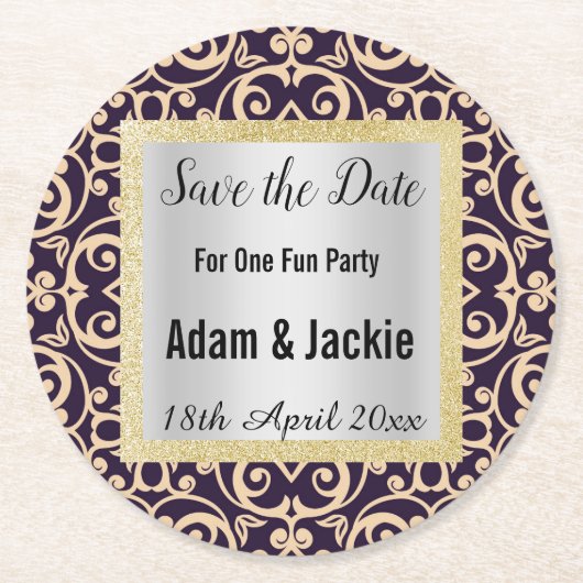 MODERNER APRICOT NAVY SAVE THE DATE UNTERSETZER (Vorderseite)
