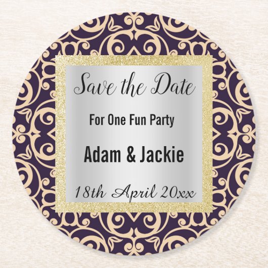 MODERNER APRICOT NAVY SAVE THE DATE UNTERSETZER (Vorderseite)