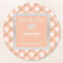 MODERNER APRICOT PEACH DIAMOND SAVE THE DATE UNTER RUNDER PAPPUNTERSETZER