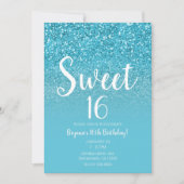 Moderner Aqua Blue Glam Glitzer Sweet 16 Einladung (Vorderseite)