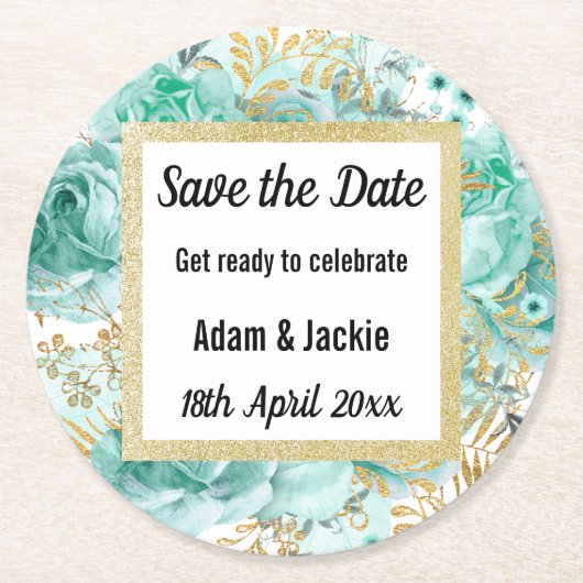 MODERNER AQUA GOLD SAVE THE DATE UNTERSETZER (Vorderseite)
