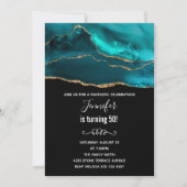 Moderner Aquamarin & Gold Agate Stone Abstrakt Geb Einladung (Vorderseite)