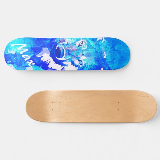 Moderner aquamarin-grüner Wolf Skateboard (Horizontal)