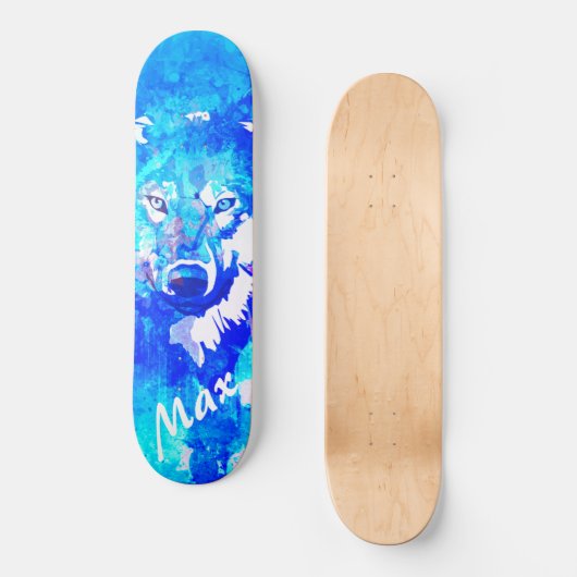 Moderner aquamarin-grüner Wolf Skateboard (Vorderseite)