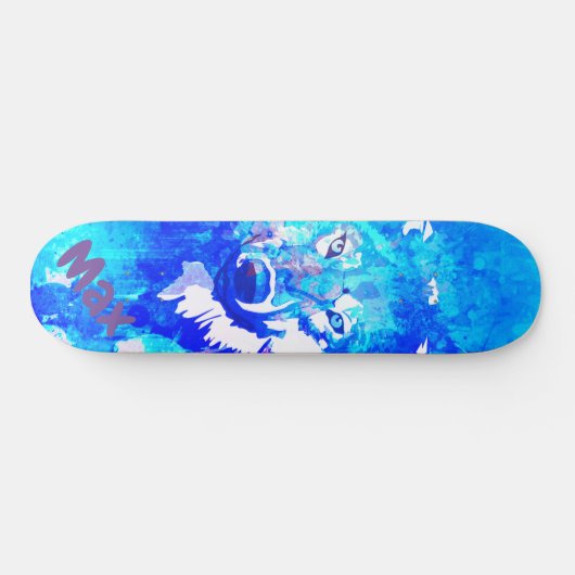 Moderner aquamarin-grüner Wolf Skateboard (Horizontal)