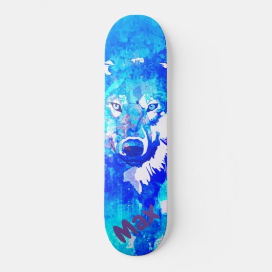 Moderner aquamarin-grüner Wolf Skateboard (Vorderseite)