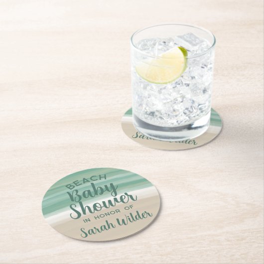 Moderner Aquamarin Ocean Beach Baby Duschkopf Papi Runder Pappuntersetzer (Vor Ort)