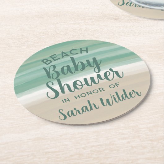 Moderner Aquamarin Ocean Beach Baby Duschkopf Papi Runder Pappuntersetzer (Angewinkelt)