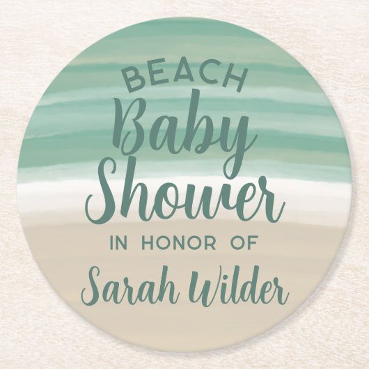 Moderner Aquamarin Ocean Beach Baby Duschkopf Papi Runder Pappuntersetzer (Vorderseite)