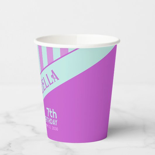 Moderner, Aquamarin rosa Streifen Papier Cup Pappbecher (Links)