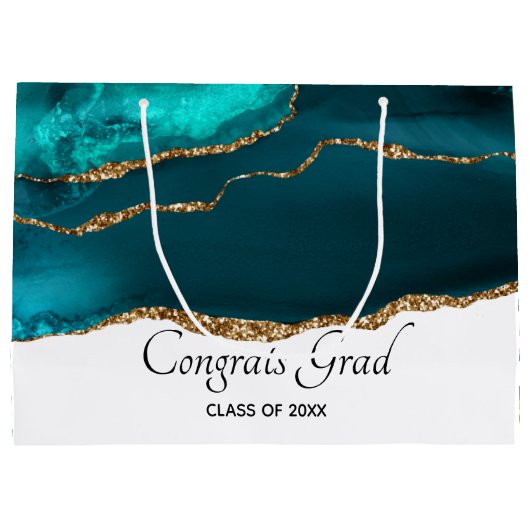Moderner Aquamariner Agate & Gold Ribbon Abschluss Große Geschenktüte (Rückseite)