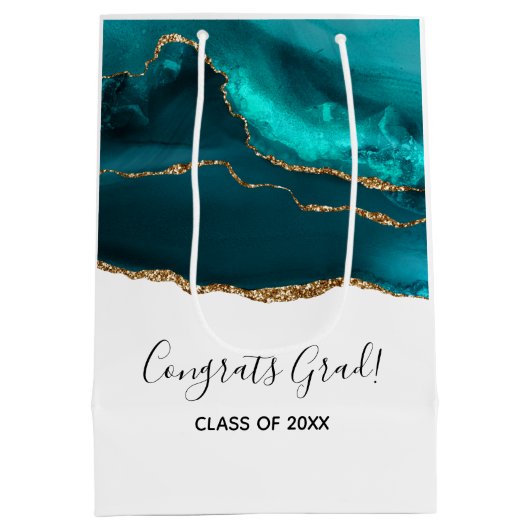 Moderner Aquamariner Agate & Gold Ribbon Abschluss Mittlere Geschenktüte (Rückseite)