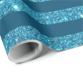 Moderner Aquamariner blauer Glitzer gestreift Geschenkpapier (Rolleneckpunkt)