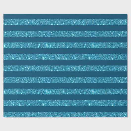 Moderner Aquamariner blauer Glitzer gestreift Geschenkpapier (Flach)