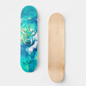 Moderner aquamariner, blaugrüner Wolf Skateboard (Vorderseite)
