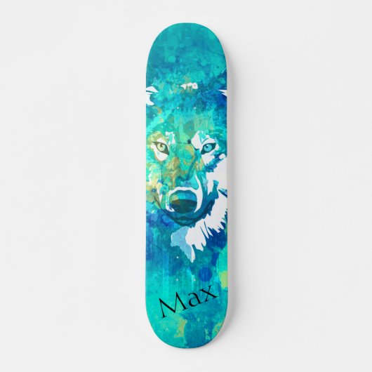Moderner aquamariner, blaugrüner Wolf Skateboard (Vorne)