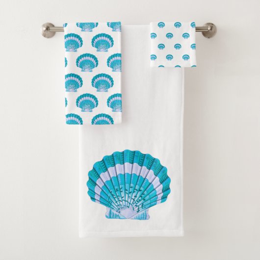 Moderner Aquamariner Blue Seashell Muschel Beach Badhandtuch Set (Insitu)