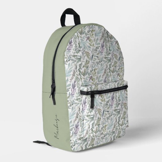 Moderner Aquamariner botanischer Muster-Individuel Bedruckter Rucksack (Rückseitige Ecke links)