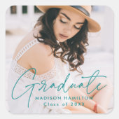 Moderner Aquamariner Foto Abschluss Quadratischer Aufkleber (Vorderseite)