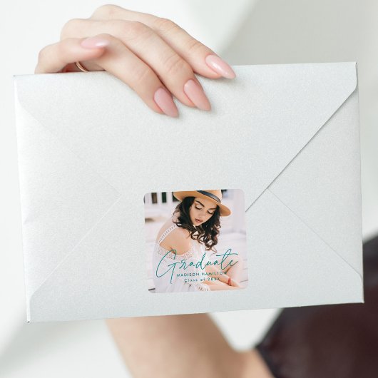 Moderner Aquamariner Foto Abschluss Quadratischer Aufkleber