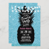 Moderner Aquamariner Glitzer Ananas Süße 16 Geburt Einladung (Vorne/Hinten)
