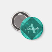 Moderner Aquamariner Glitzer Girly Monogram Magnet (Vorderseite/Rückseite)