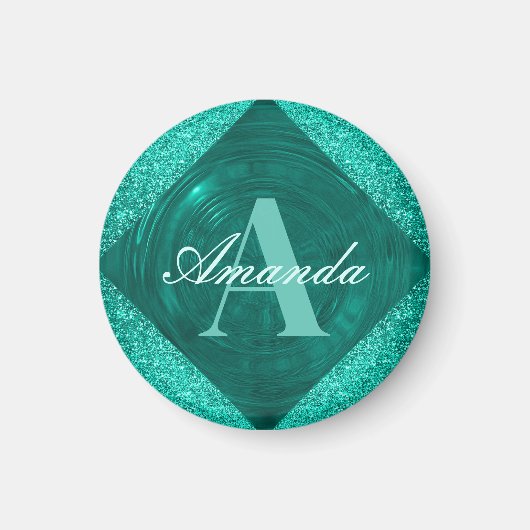 Moderner Aquamariner Glitzer Girly Monogram Magnet (Vorne)
