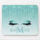 Moderner Aquamariner Glitzer Lashes Monogram Mousepad (Vorne)