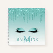 Moderner Aquamariner Glitzer Lashes Monogram Notizblock (Vorderseite)