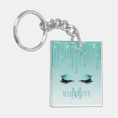Moderner Aquamariner Glitzer Lashes Monogram Schlüsselanhänger (Vorderseite links)