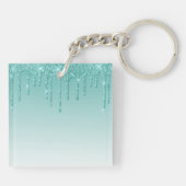 Moderner Aquamariner Glitzer Lashes Monogram Schlüsselanhänger (Rückseite)