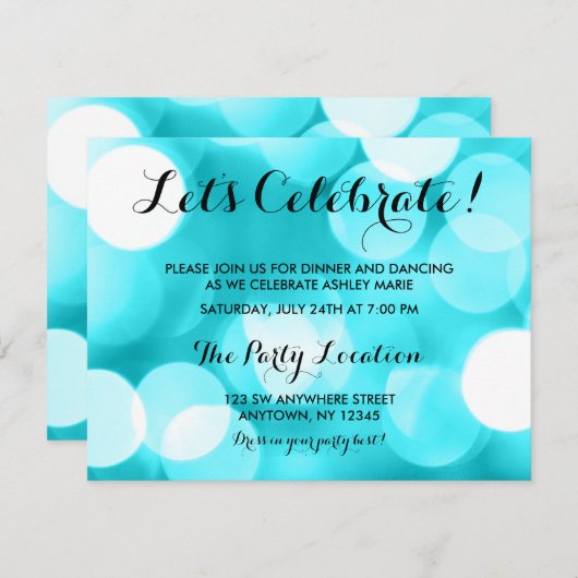 Moderner Aquamariner Glitzer Lights Bat Mitzvah Em Begleitkarte (Vorne/Hinten)