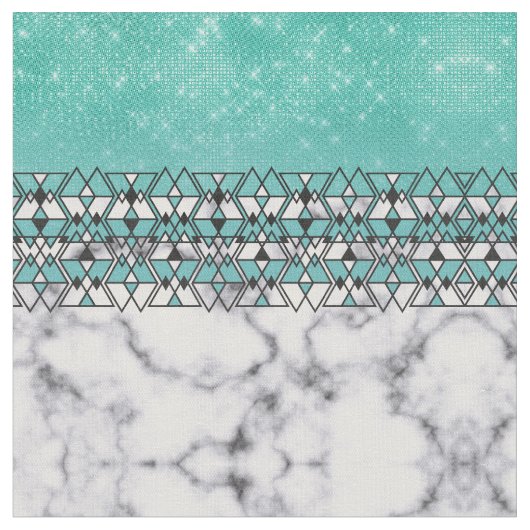 Moderner Aquamariner Glitzer Marble Geometric Trib Stoff (Nahaufnahme)