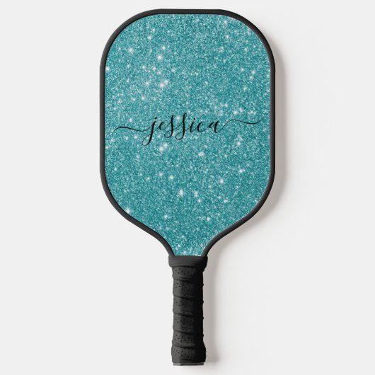 Moderner aquamariner Glitzer Pickleball Schläger (Vorderseite)