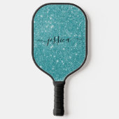 Moderner aquamariner Glitzer Pickleball Schläger (Rückseite)