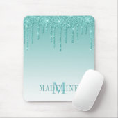 Moderner Aquamariner Glitzer Tropfen Monogram Mousepad (Mit Mouse)