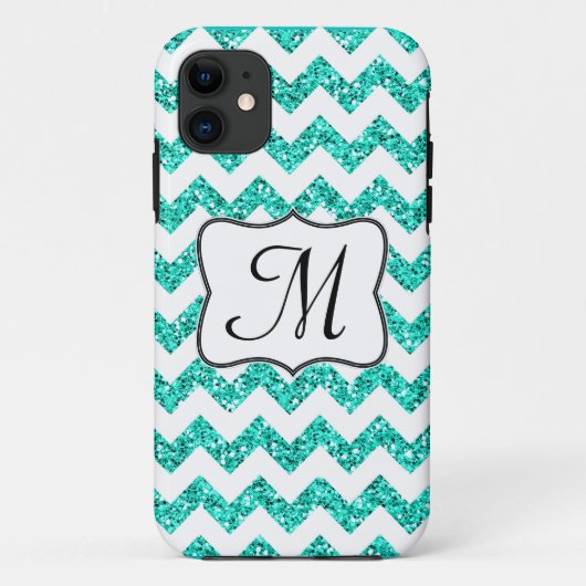 Moderner Aquamariner Glitzer Zickzack Monogramm IP Case-Mate iPhone Hülle (Rückseite)