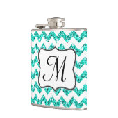 Moderner Aquamariner Glitzer Zickzack Monogramm-Wh Flachmann (Links)